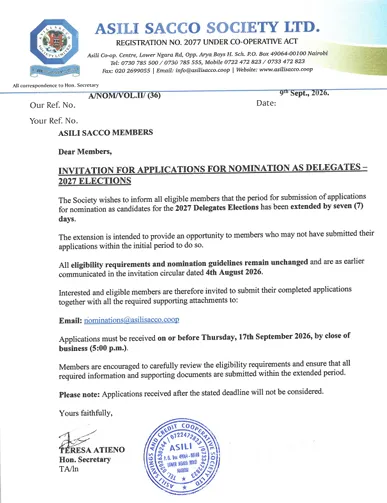 Notice of extention of delegate Nominations 2027