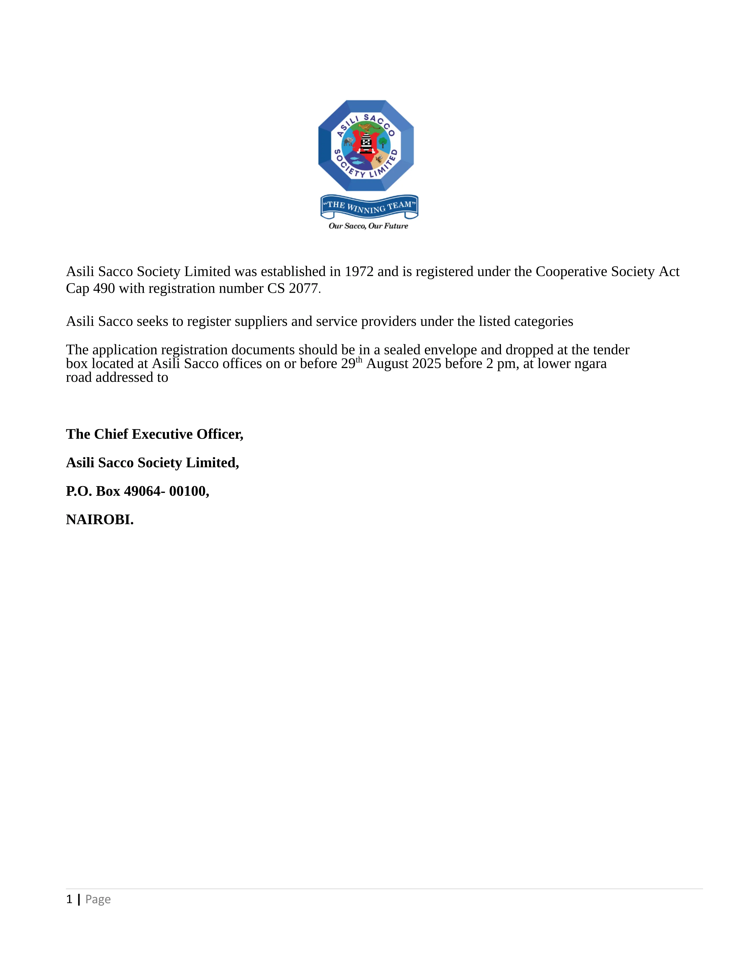Registration of Suppliers